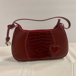 Brighton Red Croc-Embossed Heart Shoulder Bag